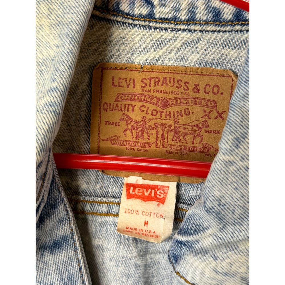 VTG LEVIS Acid Wash Denim Trucker Jacket USA Distressed Rips Women Medium Casual - Picture 2 of 16